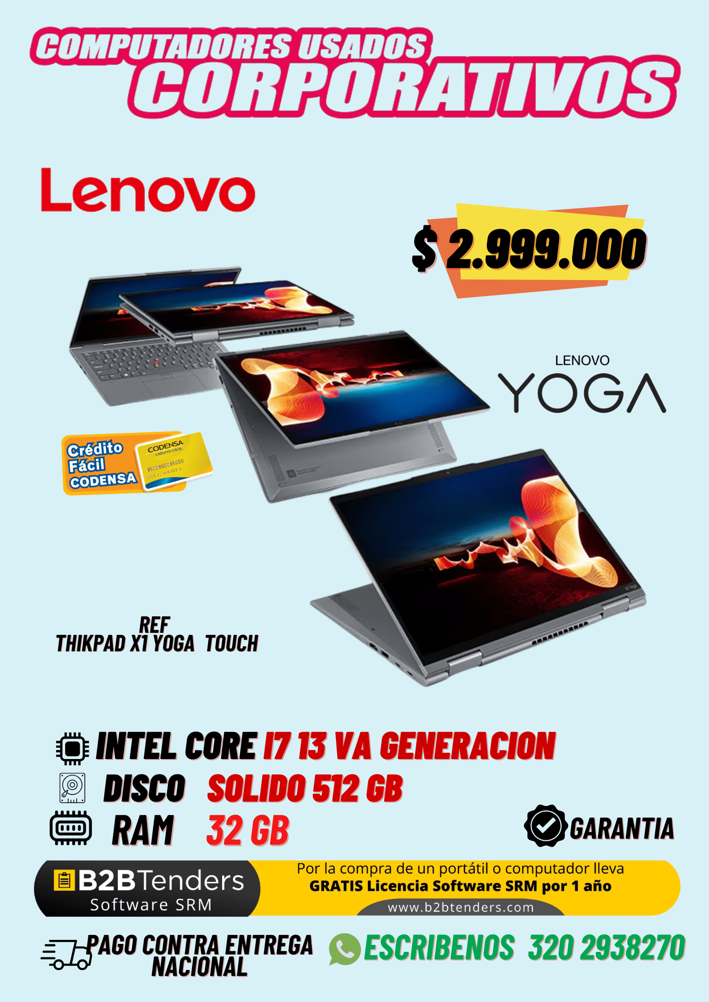 Lenovo ThinkPad X1 Yoga | i7 13va Gen, 32GB RAM, 512GB SSD | Convertible Touch 2-en-1